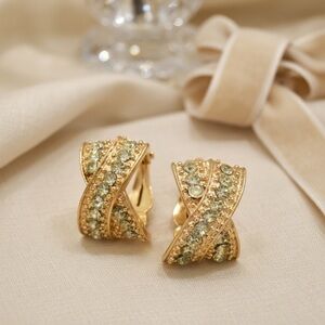 Vintage Rose Gold Tone Rhinestone Clip on Earrings X Design Cocktail Fashion